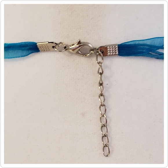 Handcrafted Blue & Gold on a White Murano Glass Pendant Necklace - Picture 4 of 6